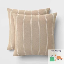 2pk Square Cotton Woven Stripe Throw Pillows - Threshold™ Color Neutral