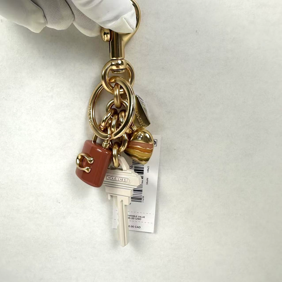 Coach Key Cluster Bag Charm Keychain Gold Pink White Multi CP891