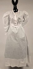 2 PIECE EDWARDIAN WHITE COTTON SUMMER DRESS W PUFF SLEEVES  RUFFLE NECKLINE