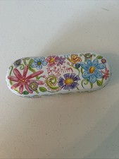 Brighton Floral Oval Tin Sunglasses Case Box w/ Lid, Gold Multicolor, 7 in