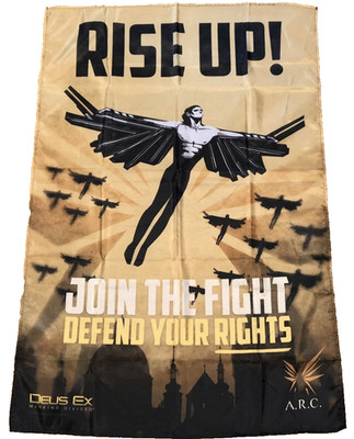 Deus Ex Mankind Divided Rise up Fabric Flag Banner Game Stop Promotional Item