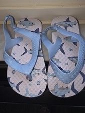 BRANDSLIC Boys Light Blue Shark Print Adjustable Strap Flip Flop Sandals Size 6