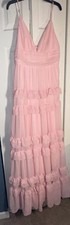 NWT Lulus Fabulous Poise Light Pink Tulle Ruffled Tiered Maxi Dress Small