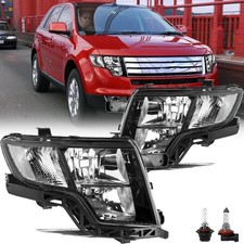 Halogen Headlight Assembly Set for Edge 2007-2010 Black Housing w Bulbs