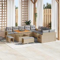 13-Teiliges Garten Sofa Set Mit Kissen Beige Poly Rattan Akazie, 3-Teiliges Gart
