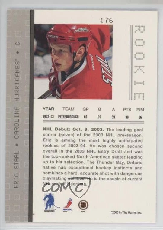 2003-04 ITG Be A Player Memorabilia Spring Expo /10 Eric Staal #176 Rookie RC - Image 2 of 2