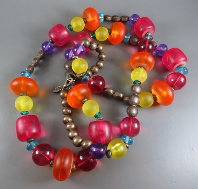 Vintage ROBERT ROSE BEADED NECKLACE Fruit Salad Pink Red Orange Blue Yellow 36''