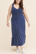 Anthropologie Maeve Size 2X Bree Knit Polka Dot Midi Dress Blue White Plus NWT