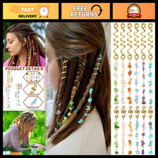 12 Pcs Hair Jewelry for Braids - Natural Crystal Dreadlock Accessories, Gold Cuf