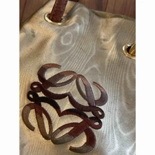 LOEWE Bucket Tote Shoulder Bag Gold Hardware Brown Embroidery anagram Used
