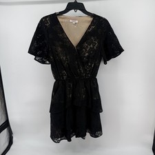 ANDRÉE BY UNIT Women's Small Mini Dress Black Lace Illusion V Neck Short Sleeve