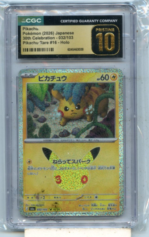 PIKACHU 2026 POKEMON JAPANESE 30th CELEBRATION 032/103 RARE #16 CGC Pristine 10