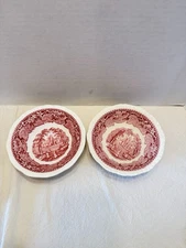 2 Mason’s Vista Cereal/Soup Bowls Red 6 1/4” wide  England Older Crazed Discolor