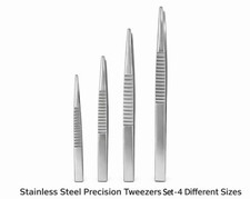 Professional Straight Precision Tweezers 4pcs Stainless Steel Anti-Slip Grip
