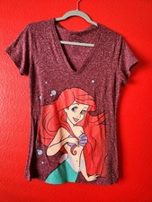Disney The Little Mermaid Ariel Maroon T-Shirt full front print- Size L