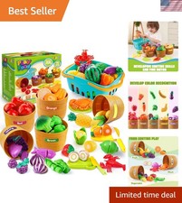 Learning Toys Play Food Set for Toddlers, Cutting Food for Preschool Activiti...