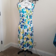 Blue Floral Sleeveless Dress Sz 10 Chaps by Ralph Lauren