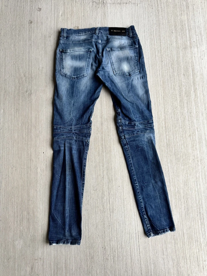 Pierre Balmain Distressed Skinny Moto Biker Denim Jeans Mens Size 32 Italy Made  - Image 2 of 4