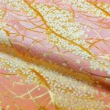Kyoto Nishijin Brocade Kimono obi Fabric 20in Sakura Dew Sakura Pink Craft