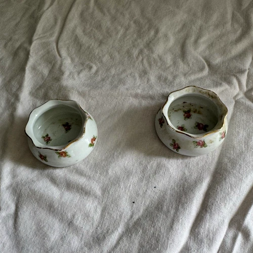 D&E Royal Austria Porcelain Open Salt Dishes Floral Pattern Set of 2