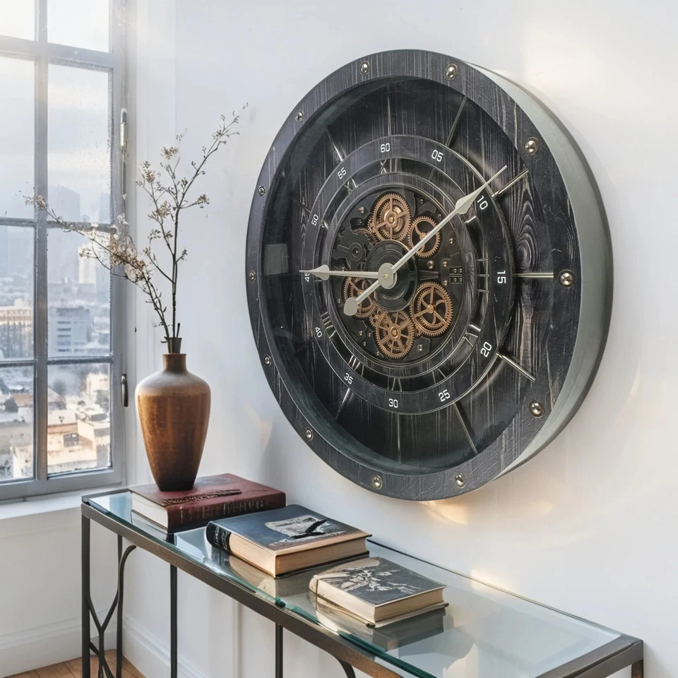 The Gears Reloj FRANCE LINE RELOJ DE PARED REDONDO 32 PULGADAS VINTAGE NEGRO Foto 2 de 4