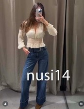 ZARA NEW WOMAN Z1975 LOW RISE STRAIGHT LEG CUFFED HEM JEANS BLUE 6147/199/407