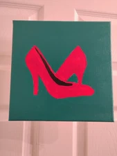hand painted art on canvas high heels acrylic painting OOAK red green 10 x 10