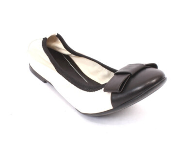 Frau 2479 White Black Leather Bow Comfort Ballet Flats 38 US