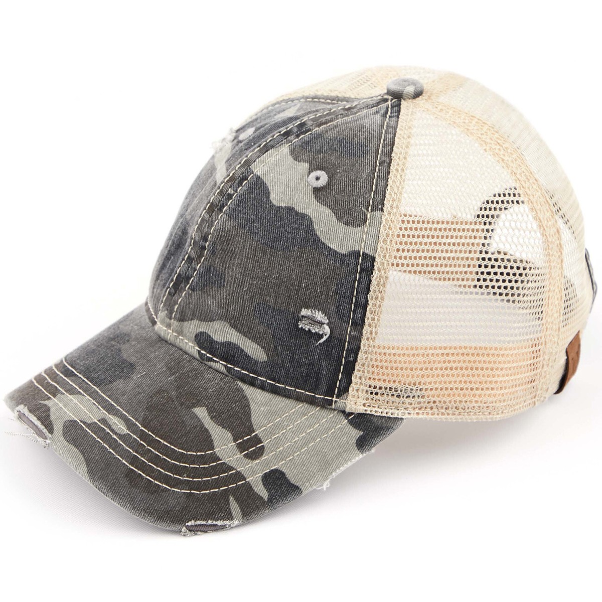 C.C Women Cotton Vintage Camouflage Distressed Mesh Back  display picture 2