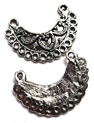 2 Pcs. Half Moon with Hearts and 15 Drop Loop Pendants Fine Pewter
