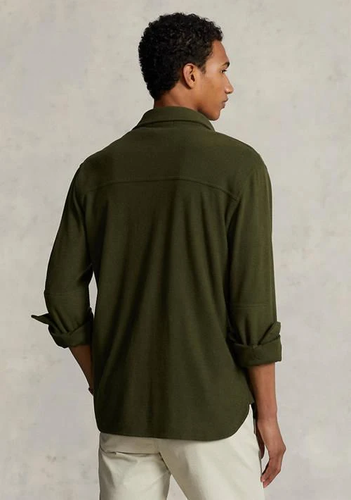 $198 Polo Ralph Lauren Classic Fit Knit Flannel Work Shirt, Company Olive, Large - Picture 2 of 3