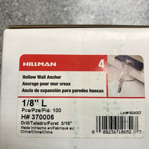 Hollow Wall Anchor 1/8" x L 100pc Hillman 370006 New Box eBay