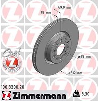 2X Zimmermann 100.3300.20 Bremsscheibe FüR Audi Seat Skoda