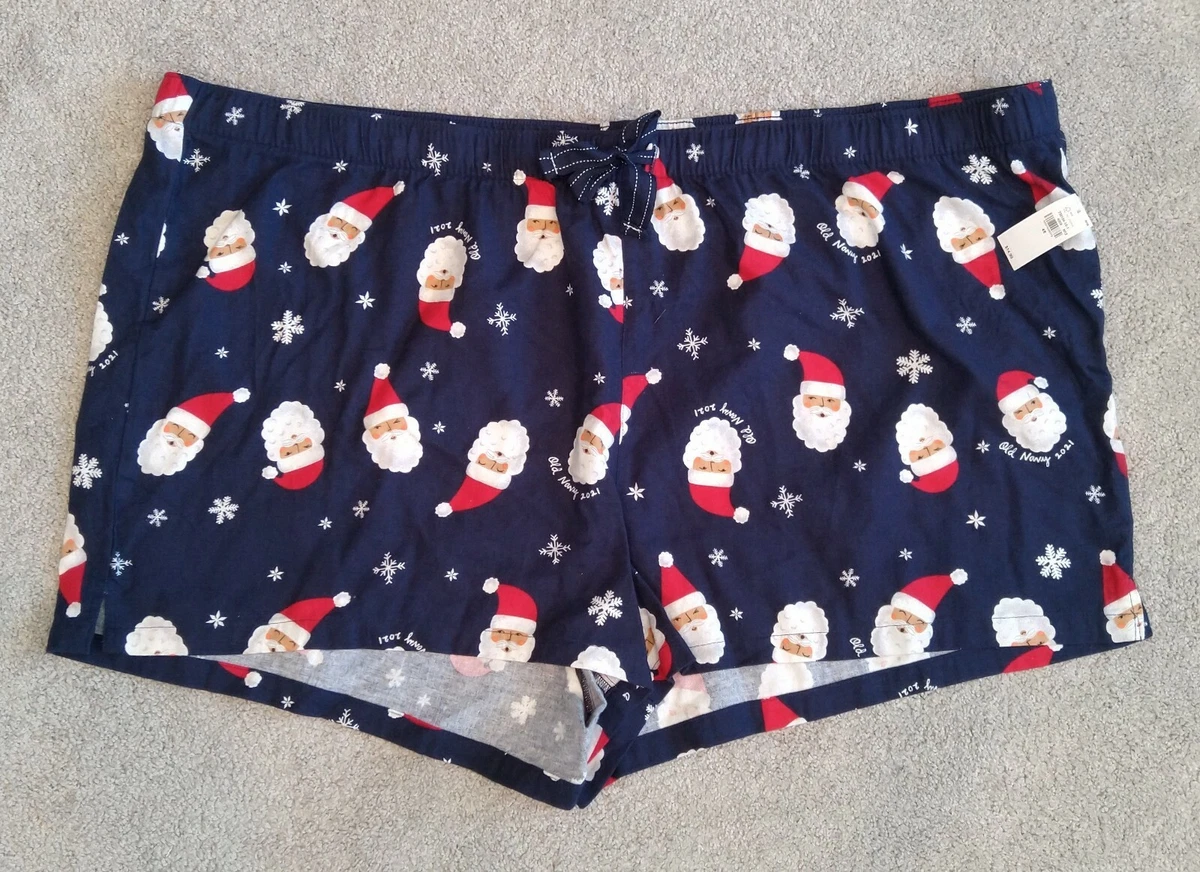 Old Navy Women's Blue Santa/Snowflakes Flannel Pajama/Sleep Shorts/Boxers,  4X