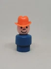 Vintage Fisher Price little people wood blue farmer boy/cowboy w/red hat