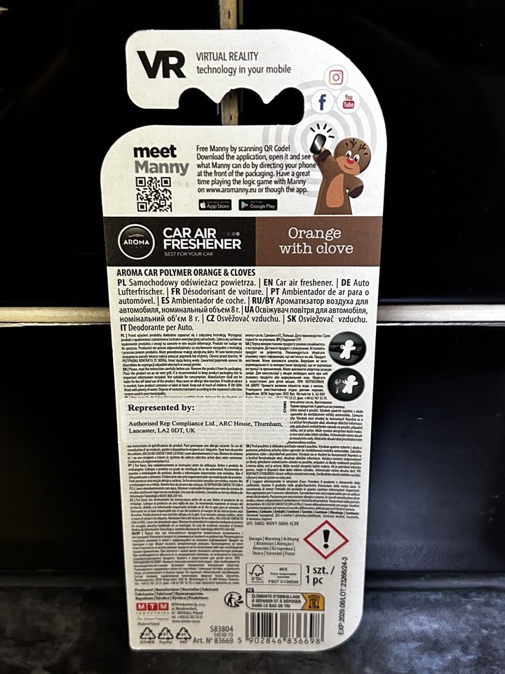 Aroma Manny Car Air Freshener Orange With Clove Reindeer Christmas eBay