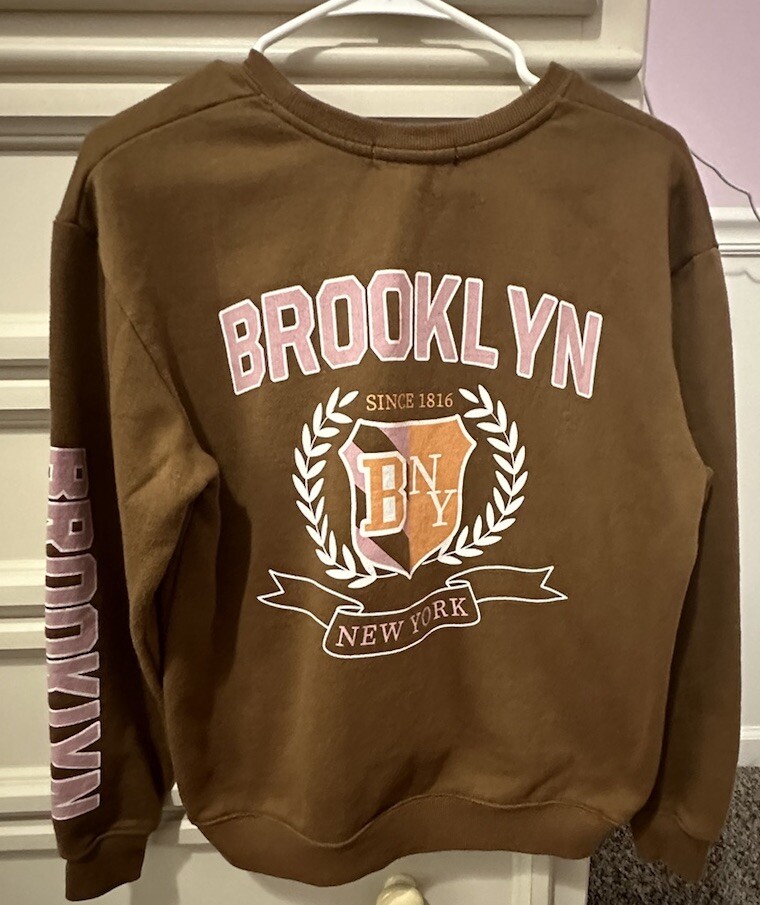 PONY Pullover girocollo marrone scena sociale Brooklyn New York felpa donna XS