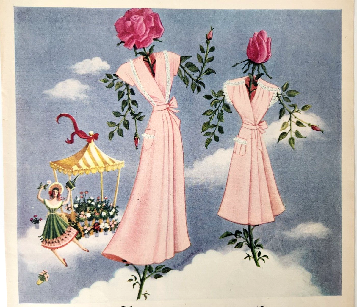 American Beauties Roses Textron Fashion Ameri VINTAGE FLOWER PRINT 