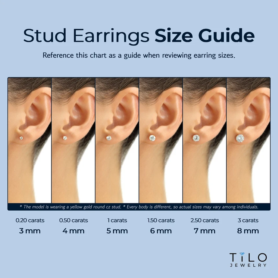 Pendientes con tachuelas para dormir de circonita cúbica piedra natal real de oro macizo de 14K atornillados 2,5 mm-5 mm Foto 4 de 4