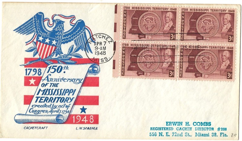 3 '48 FDCs 150 Mississippi Terr., SC#955, G. W. Carver SC#953, Disc. Gold SC#954