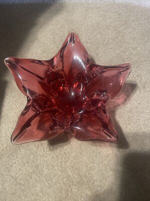 Chribska Josef Hospodka Pink Clear Star Art Glass Bowl Bohemian Czech Republic