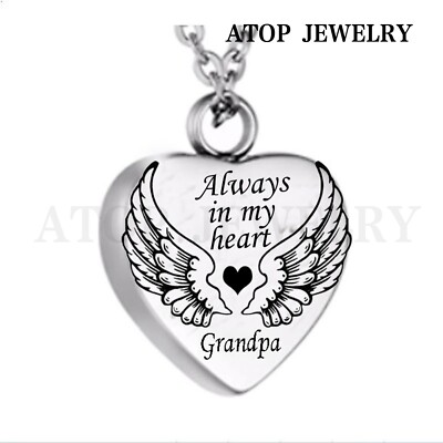 Heart Urn Necklace in honor of Grandpa Always in My Heart Cremation Jewelry  - Main Image