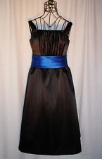 Black Formal Sleeveless Dress Blue Cumberbund Tea Length Size S 