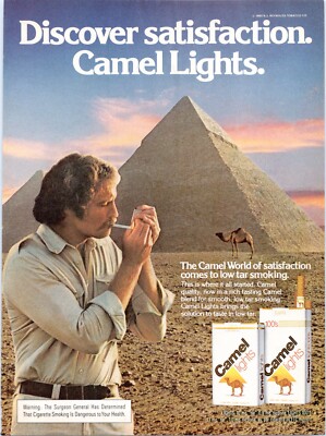 1980 Vtg Lighting Camel Lights 100's On A Desert w/ Camel & A Pyramid Ad
