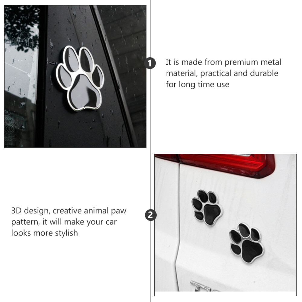 2 Pieces Metal Sticker for Car Dog Paw Stickers Footprint Window Decals