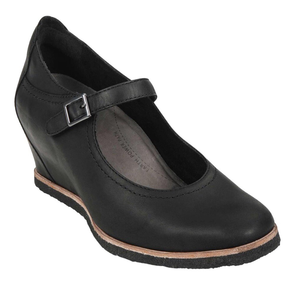 Earth Boden Black leather Mary Jane wedge shoes women… Gem