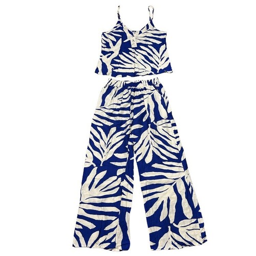 Leaf Print Two-Piece Set Cami Top Wide Leg Pants Size Large/XLarge