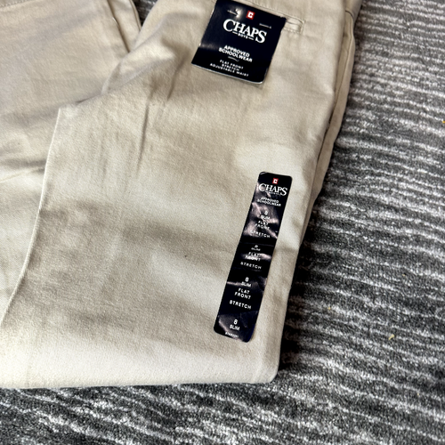 Chaps Boys 8 Slim Pants Khaki Tan Approved Schoolwear Uniform Flat Front New - Picture 3 of 12