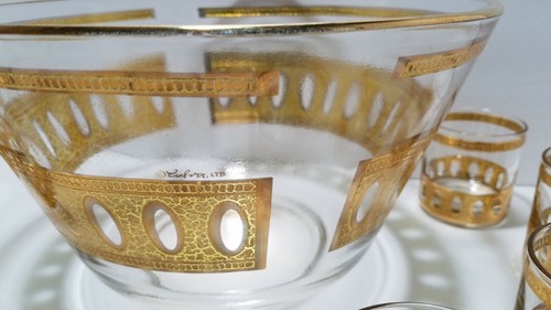 MCM CULVER ANTIQUE TUMBLER 10 ROCK GLASSES ICE BUCKET 22K GOLD COCKTAIL - Picture 6 of 8