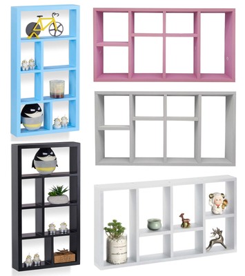 Floating Space Saving Wall Shelves 7-Compartment Display Storage Unit ...